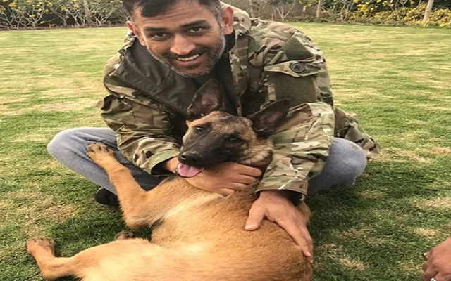 MS Dhoni with Dog.