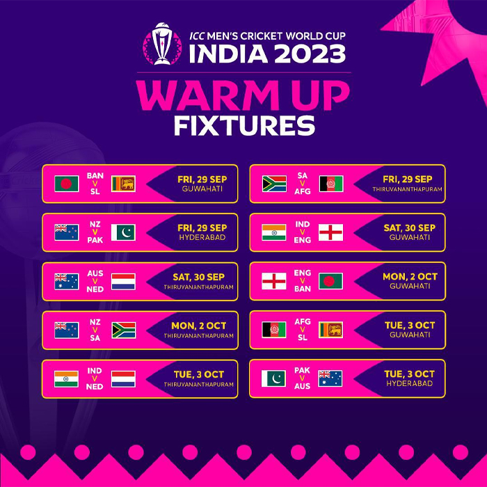 ICC Men's Cricket World Cup 2023 warm-up matches confirmed