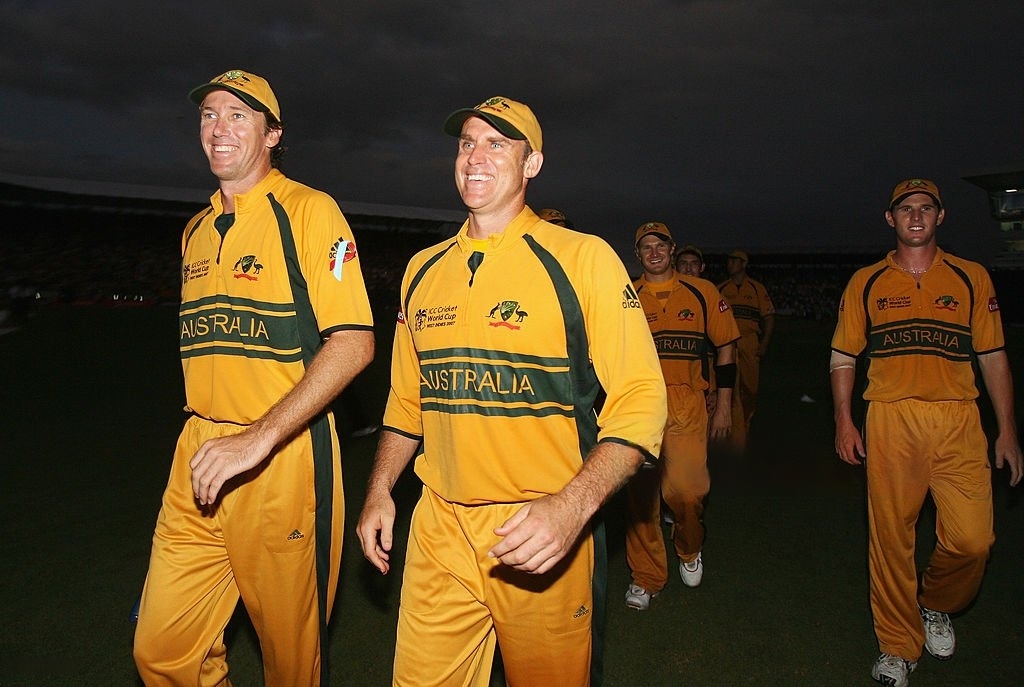 Glenn McGrath and Matthew Hayden of Australia 