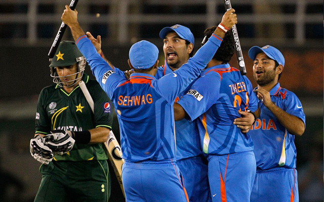 India celebrating win over Pakistan in semi final during 2011 WC