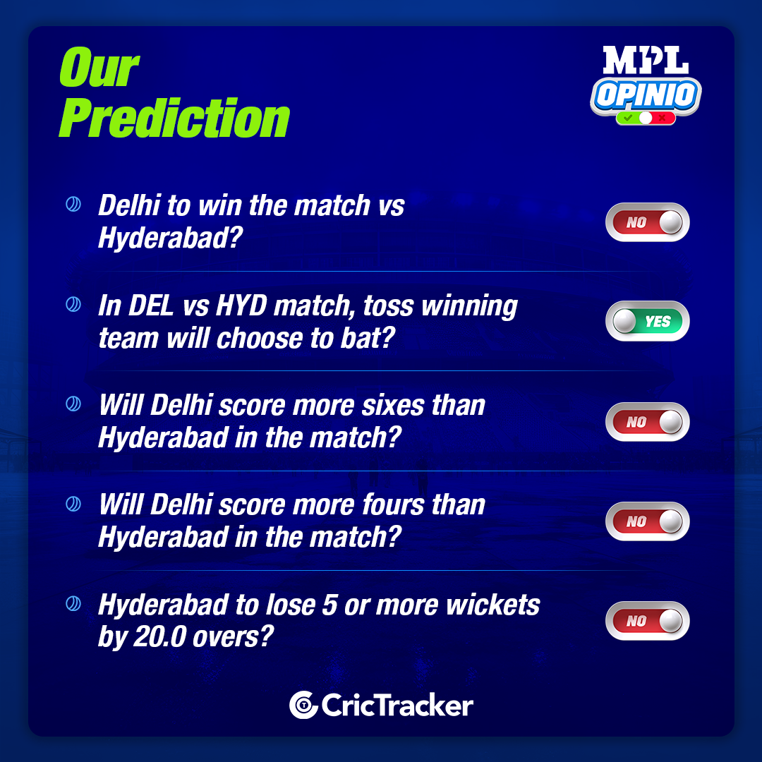  DEL vs HYD MPL Opinio Prediction - Who will win today match?