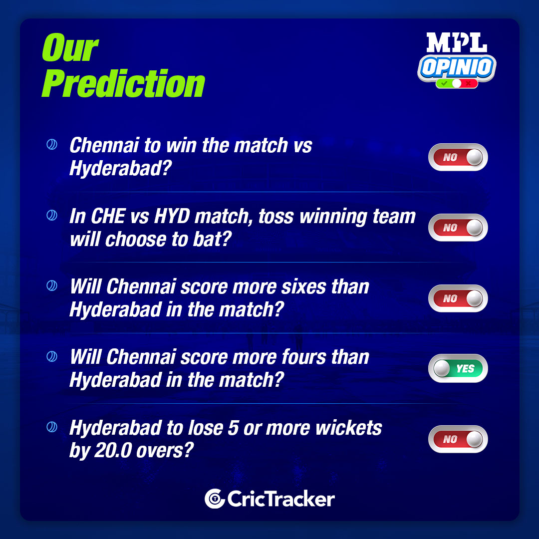 IPL 2024: CHE vs HYD MPL Opinio Prediction - Who will win today match?