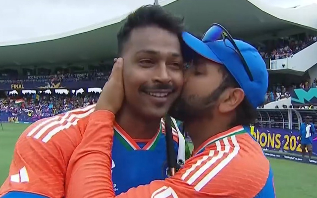 Watch: Rohit Sharma kisses Hardik Pandya on cheek after India's T20 World Cup 2024 triumph