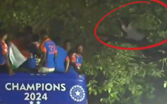 Watch: Fan climbs tree branch during India’s victory parade at Marine Drive, video goes viral