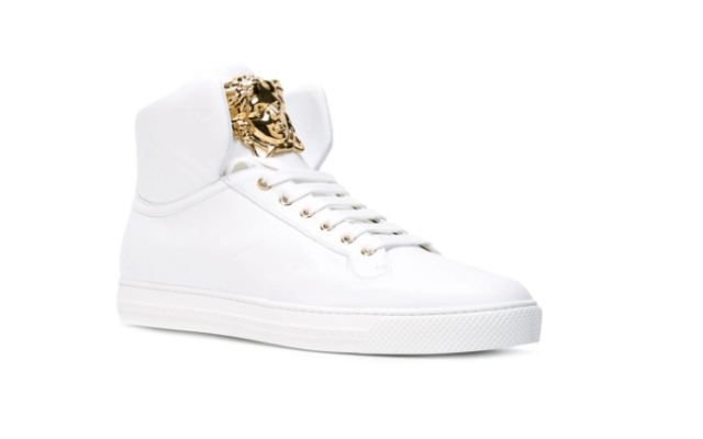 White Leather Medusa High Top Sneakers by Versace