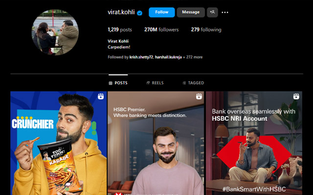 Virat Kohli Instagram profile