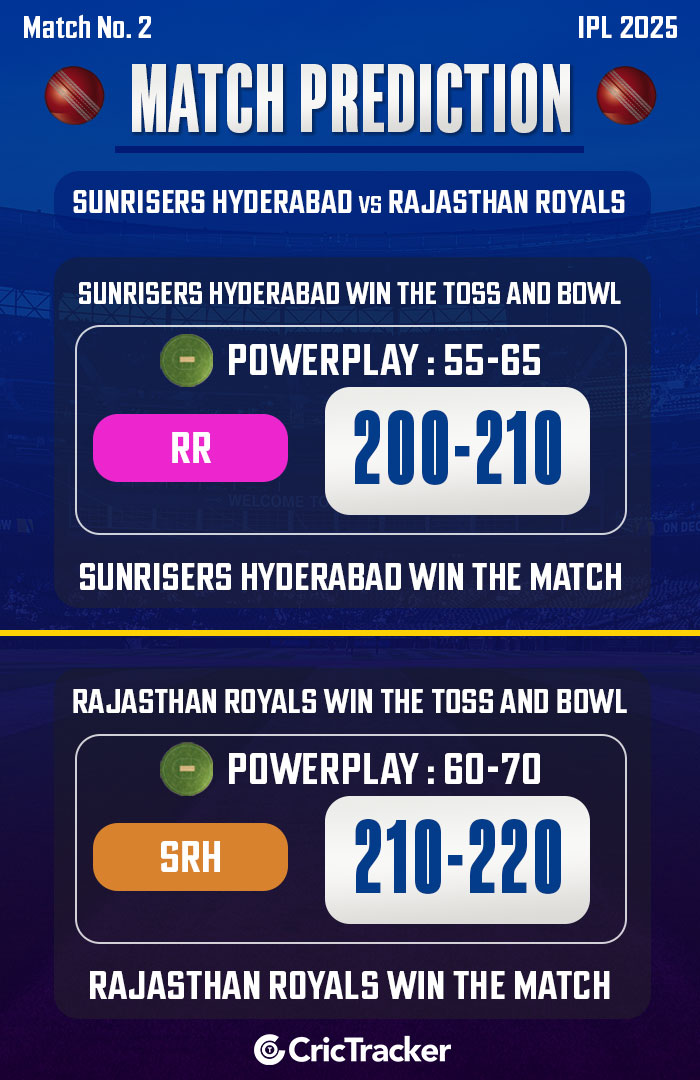 SRH vs RR Match Prediction, Match 2: Who will win today IPL match?