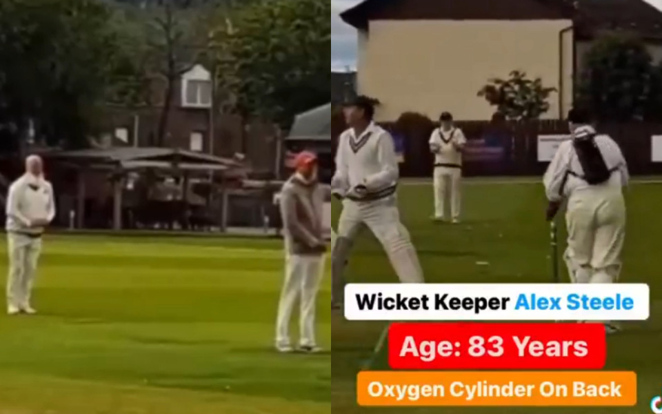 [WATCH] 83-year-old wicketkeeper plays with oxygen cylinder on back, video goes viral