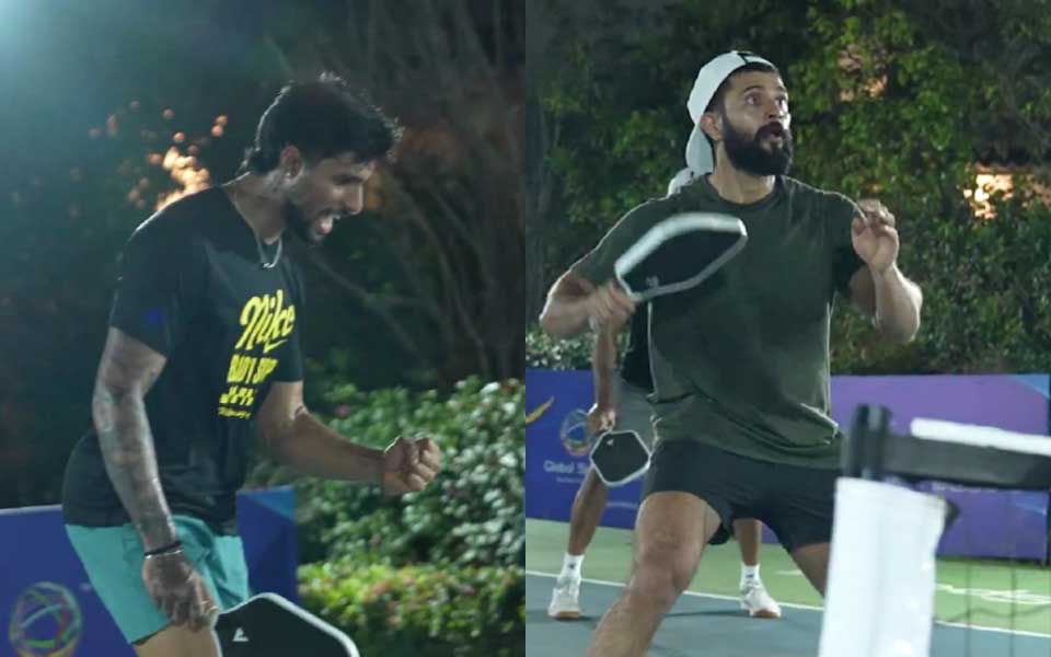 WATCH: Vijay Deverakonda vows to wear MI jersey if he loses to Tilak Varma in Pickleball face-off