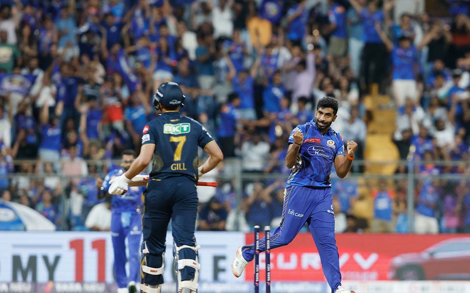 Jasprit Bumrah taking wicket of Shubman Gill