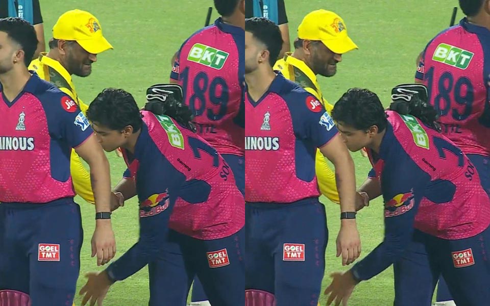 [WATCH] IPL 2025: Vaibhav Suryavanshi touches MS Dhoni's feet post winning clash vs CSK