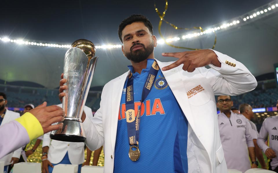 Shreyas Iyer with 2025 Champions Trophy silverware