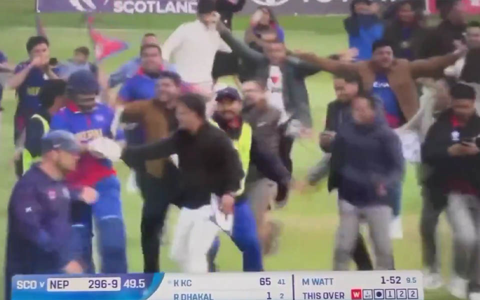 Watch: Fans invade stadium after Nepal register thrilling one-wicket win over Scotland