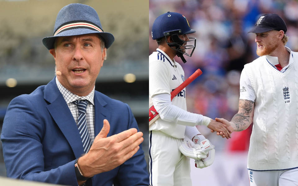 Michael Vaughan and Ben Stokes with Shubman Gill