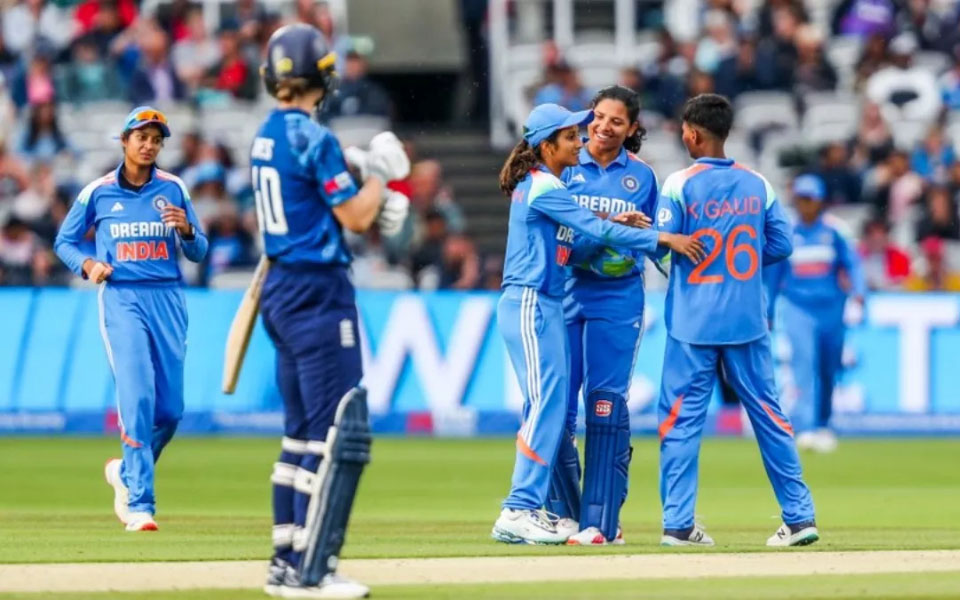 ENG W vs IND W 2025, Second ODI: India Women celebrate the dismissal of Nat Sciver-Brunt
