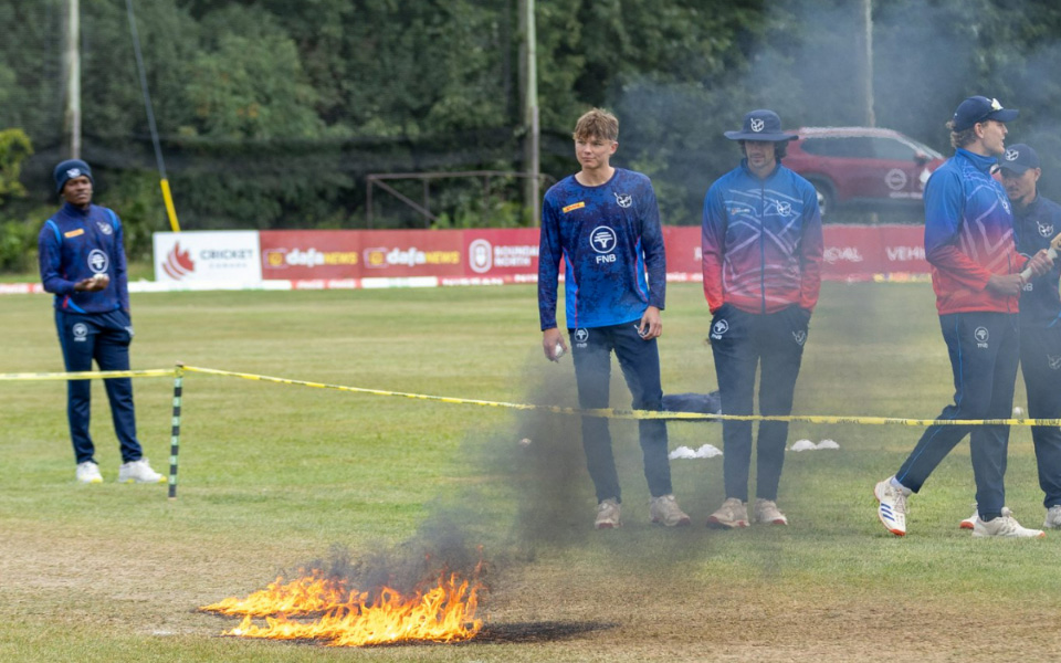 Pitch set on fire by groundstaff to speeden up drying process