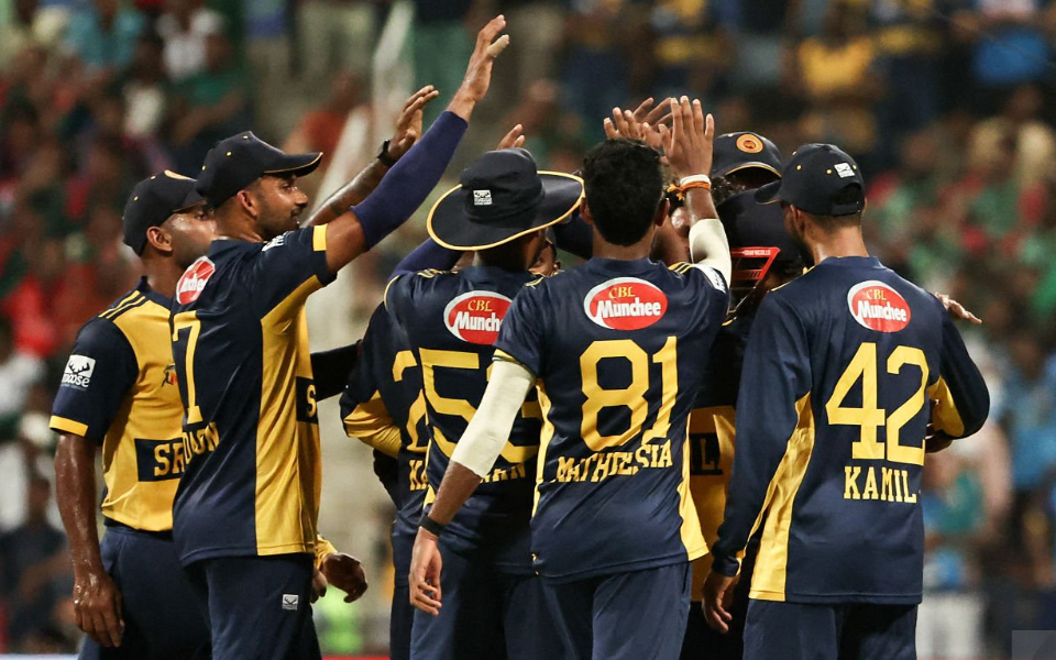 Asia Cup 2025, Match 13: Sri Lankan team celebrating the wicket of Litton Das