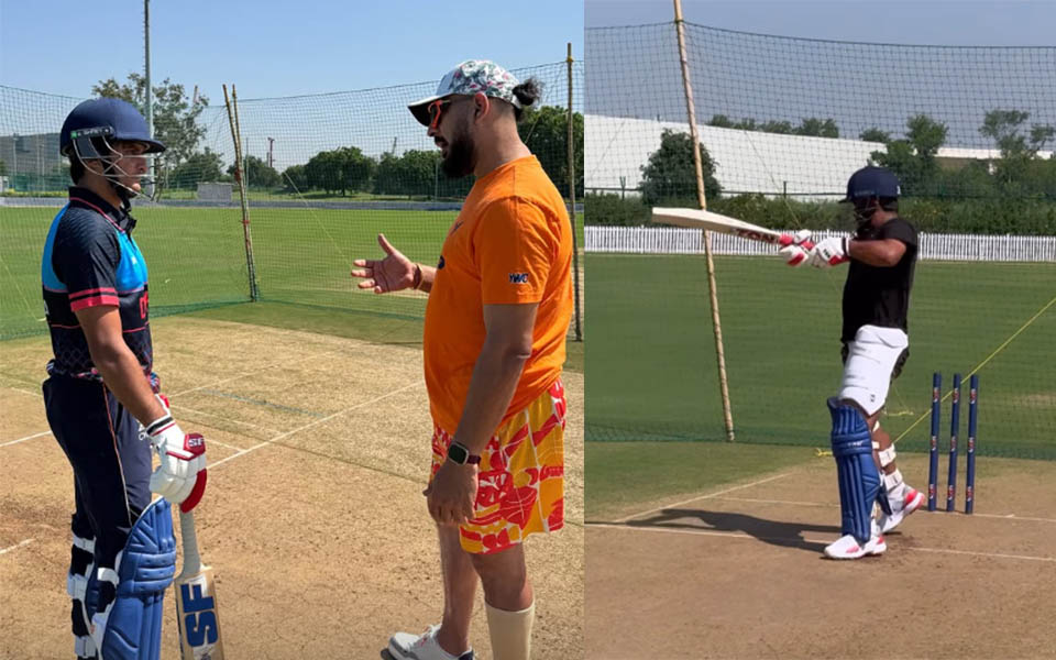 Yuvraj Singh with Priyansh Arya and Prabhsimran Singh