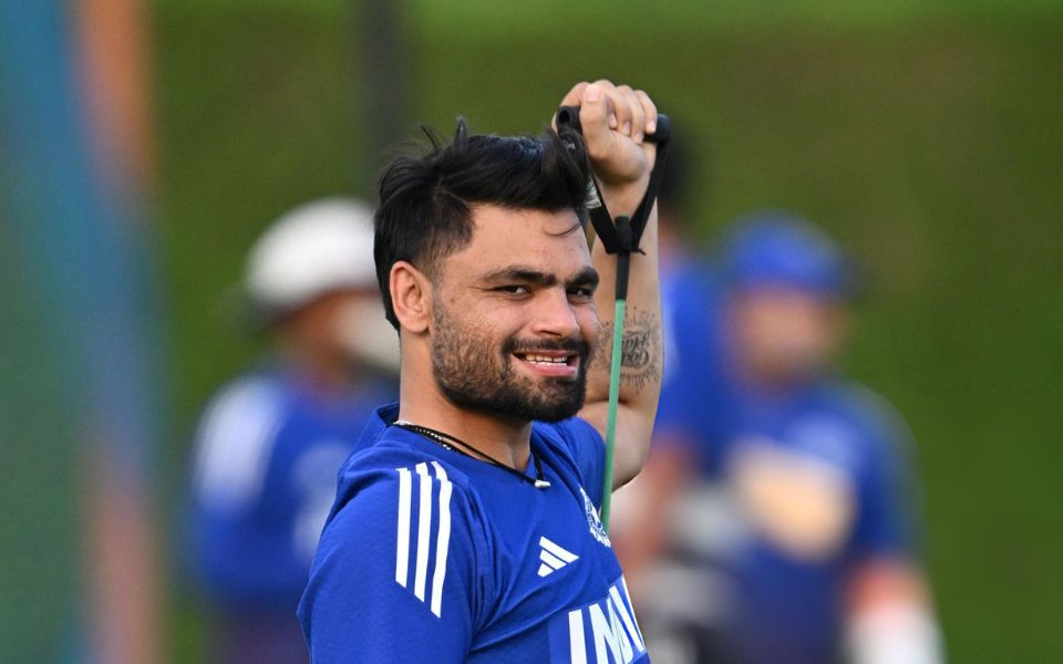 Rinku Singh during a practice session at the International Cricket Council (ICC) Academy in Dubai