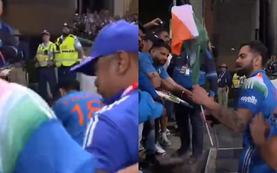 [Watch] AUS vs IND 2025: Virat Kohli picks Indian flag up from ground, hands it to a fan