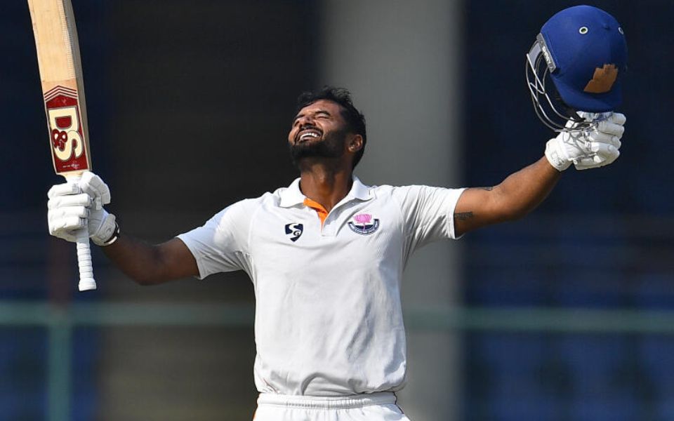 J&K captain Paras Dogra celebrating his ton in Ranji Trophy 2025