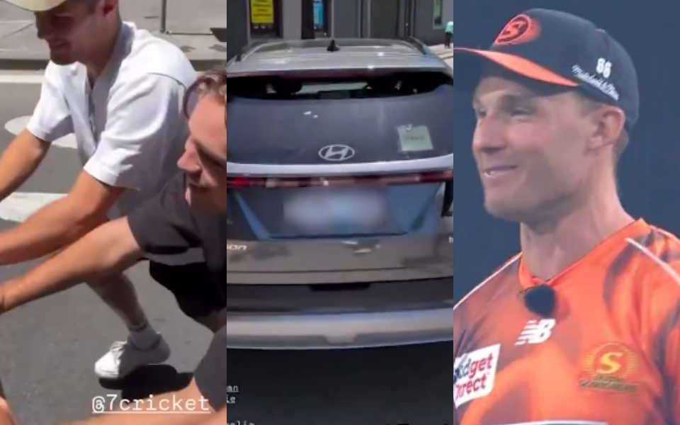 [WATCH] BBL 2025-26: Perth Scorchers players push their broken-down Uber cab to stadium