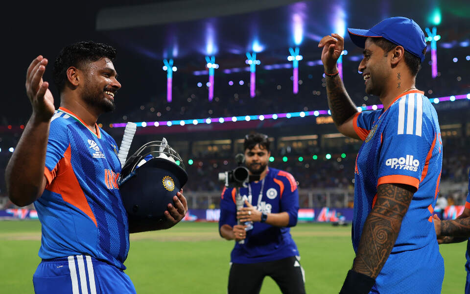 [WATCH] T20 World Cup 2026: Suryakumar Yadav bows down to Sanju Samson after Kolkata heroics