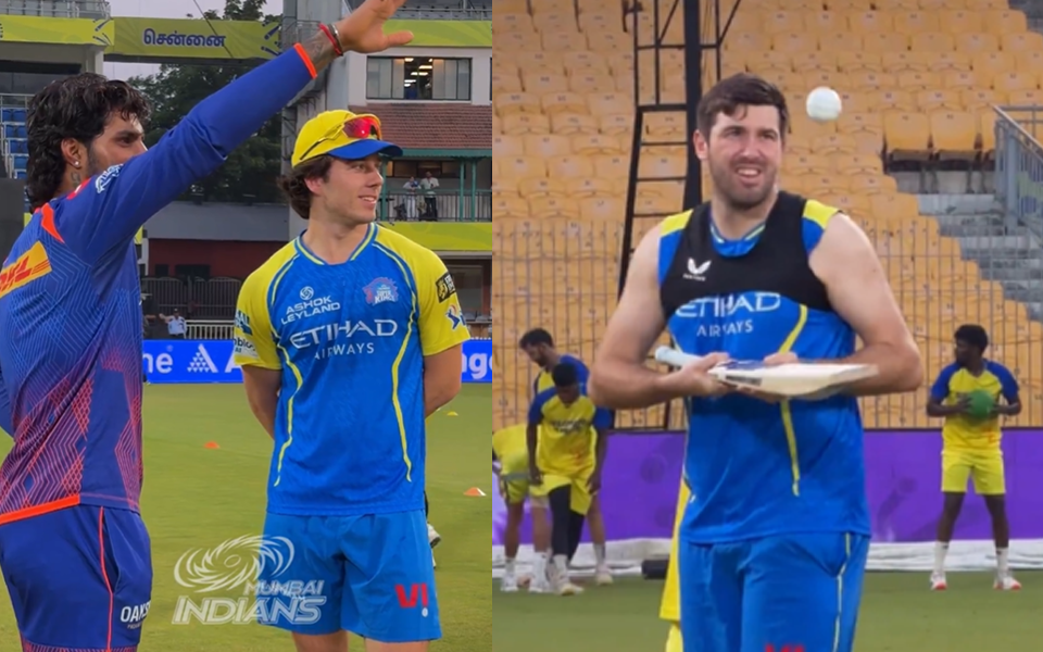 [WATCH] Tilak Varma, Jamie Overton share wholesome moment after heated tussle during last MI vs CSK clash