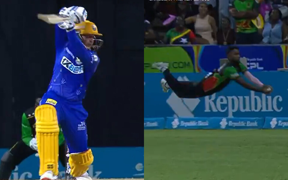 [WATCH] CPL 2026: Navin Bidaisee pulls off a stunning catch to end Quinton de Kock's hundred