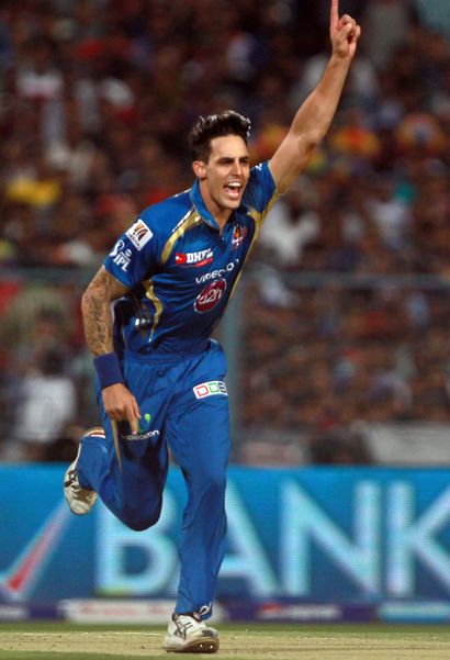 Mitchell Johnson Celebrates The Wicket Of Yusuf Pathan 