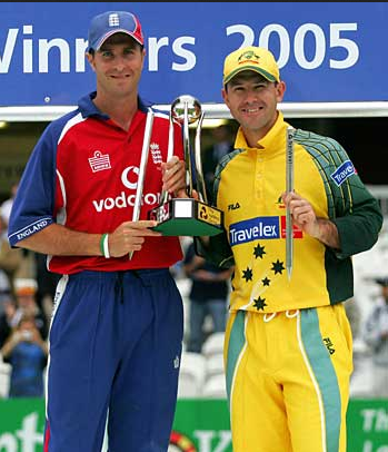 Australian Captain Ricky Ponting And England Captain Michael Vaughan Share The Natwest Trophy As A Result Of Tie In The Finals 