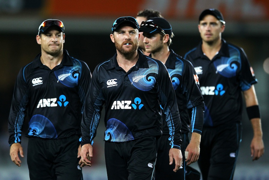 Black Caps Captain Brendon McCullum Leads The Side To The Pavilion After A Tie With Team India 