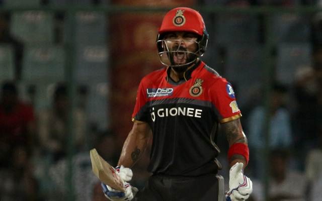 Royal Challengers Bangalore captain Virat Kohli reacts