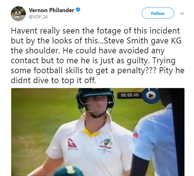 Here's the deleted tweeted of Vernon Philander