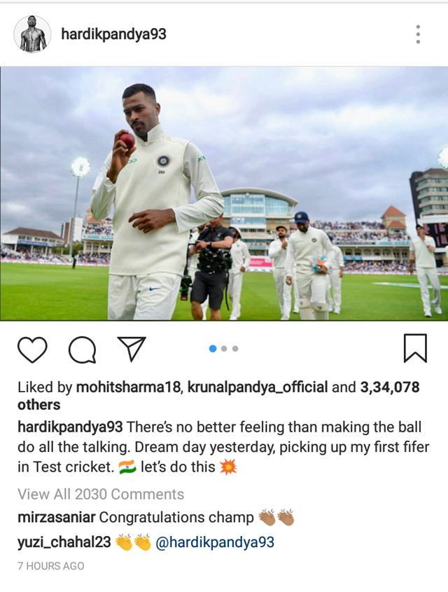 Sania Mirza comment on Pandya's post