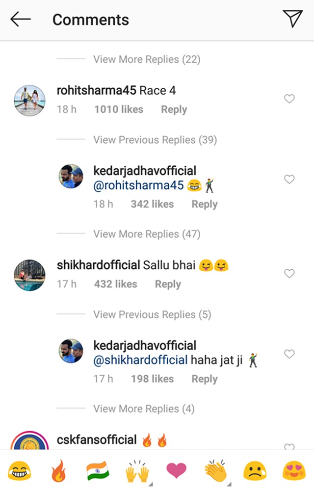 Comments on Kedar Jadhav's Instagram post