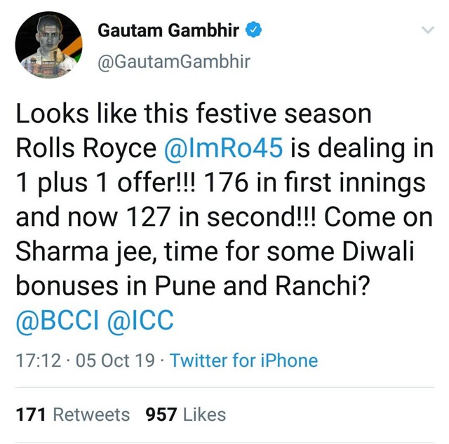 Gautam Gambhir's tweet