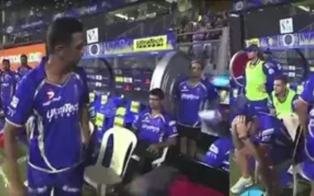 Dravid throwing a chair in anger