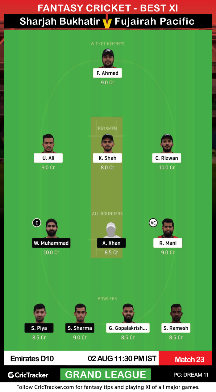 Emirates-D10-League-2020-Match-23,-Sharjah-Bukhatir-XI-v-Fujairah-Pacific-Ventures–-Dream11-Fantasy-GL