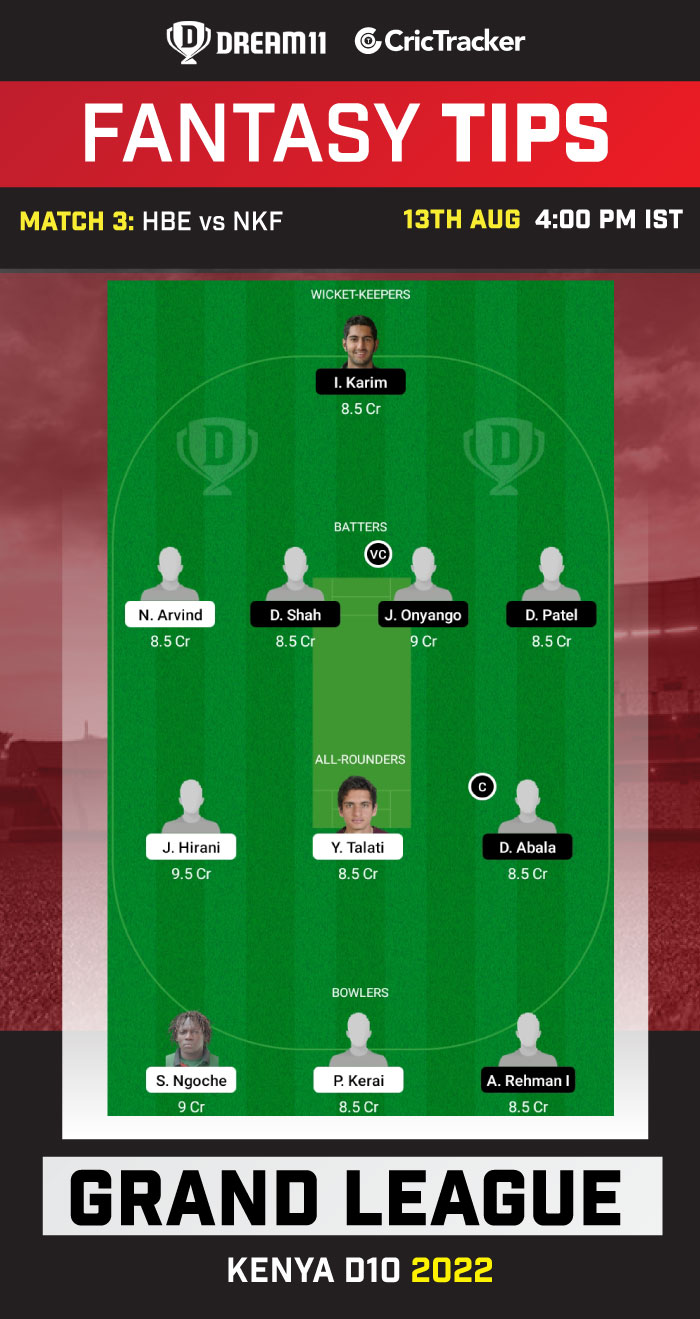 HBE vs NKF Today Dream 11 Best Team