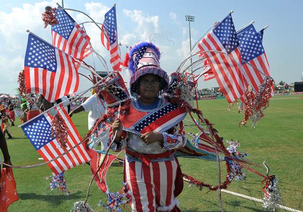 A girl from a local carnival band performs at the Central Broward Regional Park Stadium Turf Ground in Lauderhill, Florida. (Photo by JEWEL SAMAD/AFP/GettyImages)