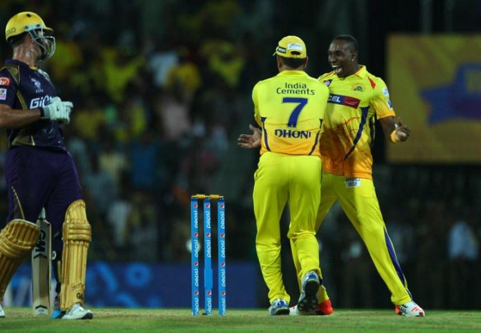 MS Dhoni with Dwayne Bravo CSK