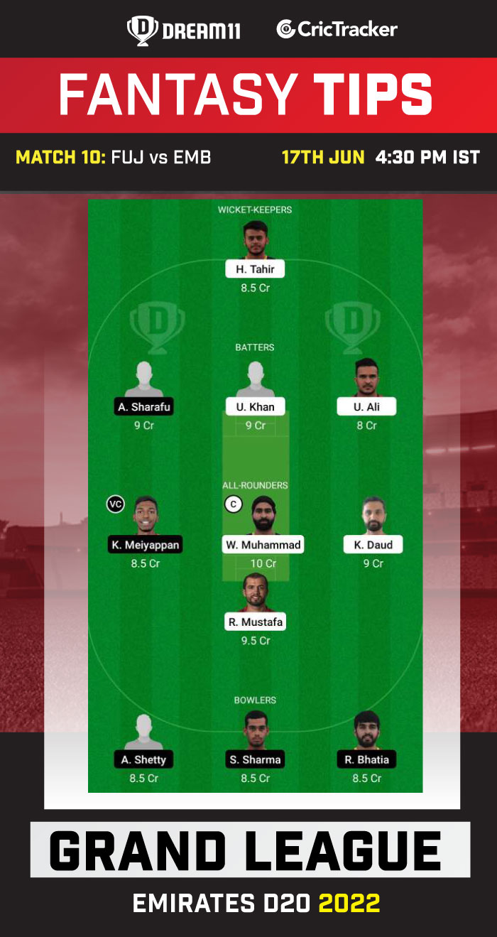 FUJ vs EMB Dream11 Prediction, Fantasy Cricket Tips, Playing XI, Pitch Report and Injury Updates for Match 10 of Emirates D20 2022