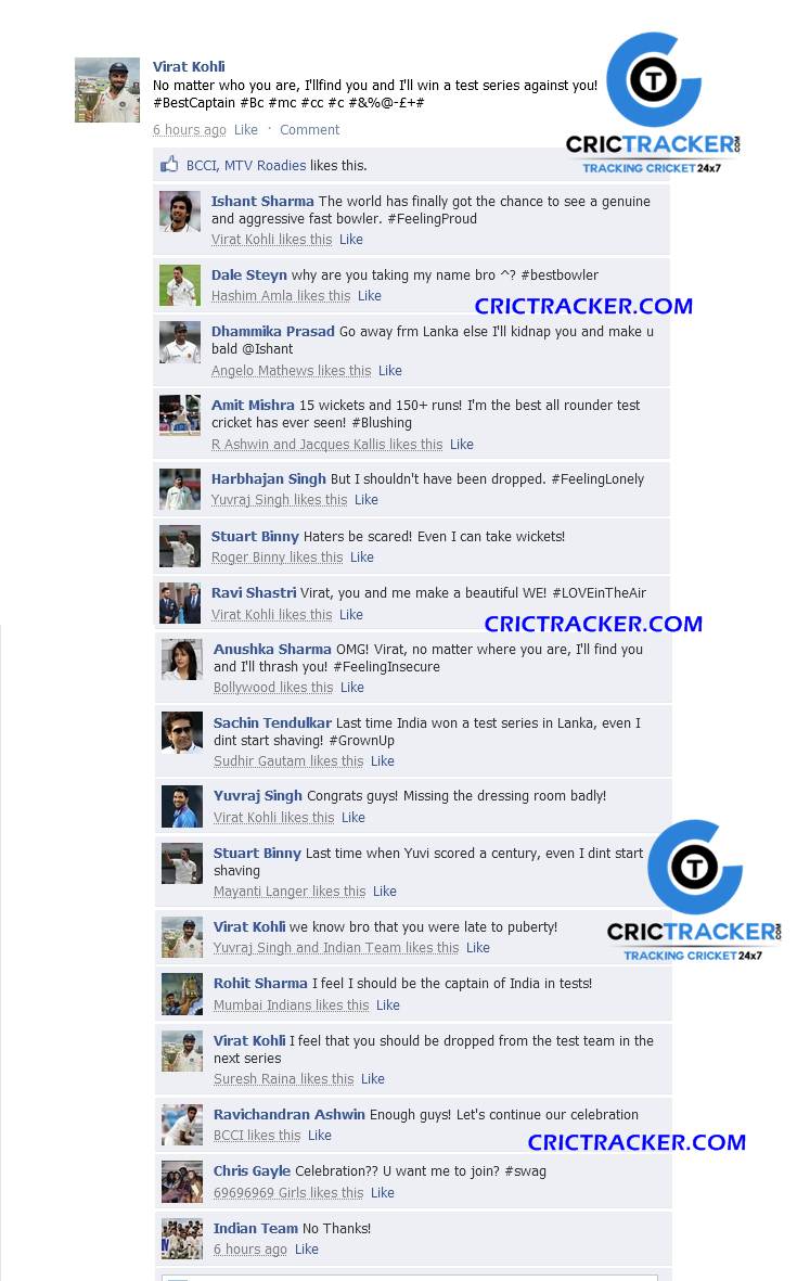 Virat Kohli's fb wall