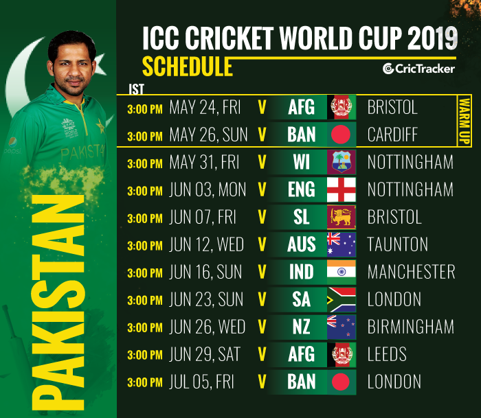 World Cup 2019 Pakistan Squad, Fixtures, Venue and Match Timing