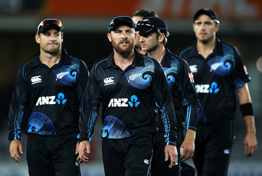 Black Caps Captain Brendon McCullum Leads The Side To The Pavilion After A Tie With Team India