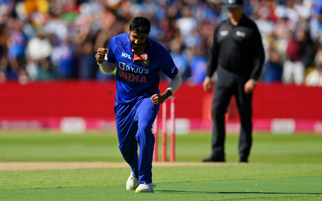 Jasprit Bumrah celebrating Liam Livingstone's wicket