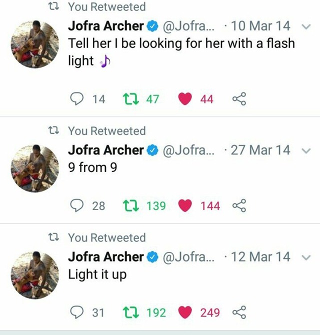 Jofra Archer's tweet