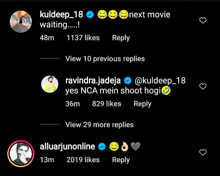 Kuldeep Yadav and Allu Arjun comment