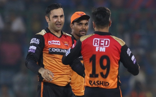 Ateeq Javid and Mohammad Nabi of Leicestershire celebrate after they beat Lancashire
